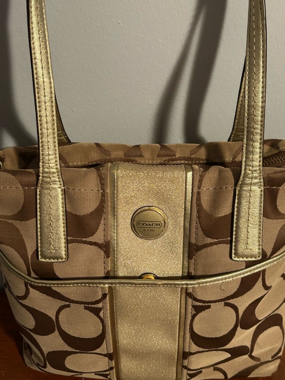 Coach Signature Stripe Bag in Brown/Gold - Picture 6 of 12